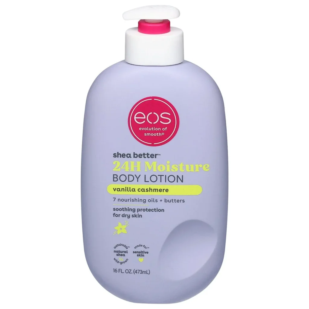 eos Shea Better 24H Moisture Vanilla Cashmere Body Lotion Oil Body Wash — close-up detail of design and finish