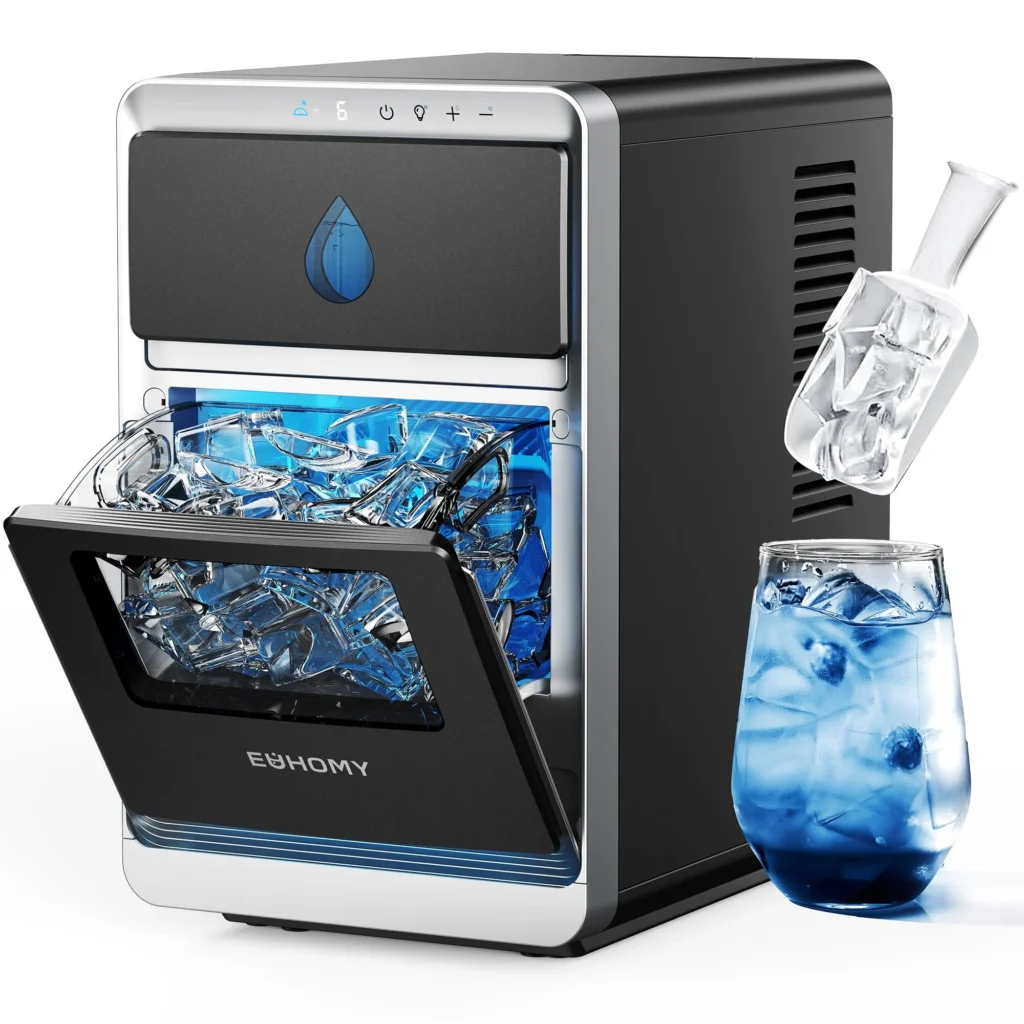 EUHOMY Countertop Crescent Ice Maker 22Lbs 24H Chewable Ice Ultra Quiet Self Cleaning Compact for Home Party RV