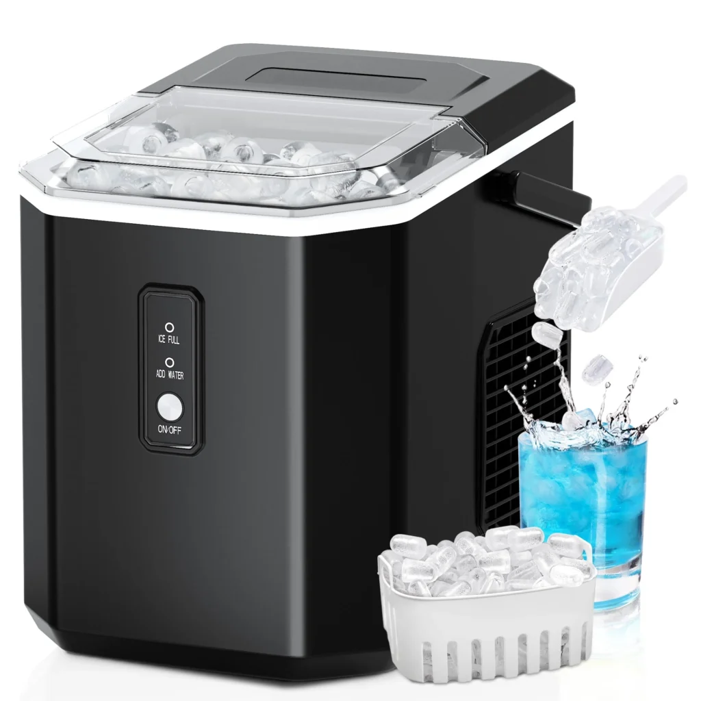 EUHOMY Countertop Ice Maker – Chewable Crescent Ice & Quiet Operation β alternate angle showing full product