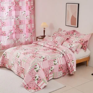 Evenhug Quilts 3 Piece Pink Patchwork Floral Quilt Set With Shams