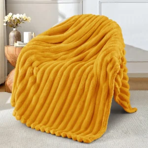Exclusivo Mezcla Fleece Throw Blanket Couch Super Soft 3D Striped Jacquard Bed Blanket Lightweight Fuzzy Cozy Blankets Seasons 50×60 Inches Celadon B