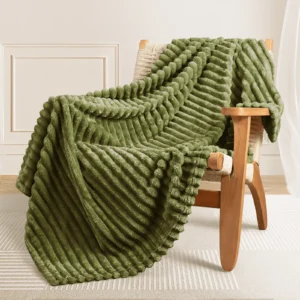Exclusivo Mezcla Fleece Throw Blanket Couch Super Soft 3D Striped Jacquard Bed Blanket Lightweight Fuzzy Cozy Blankets Seasons 50×60 Inches Celadon B