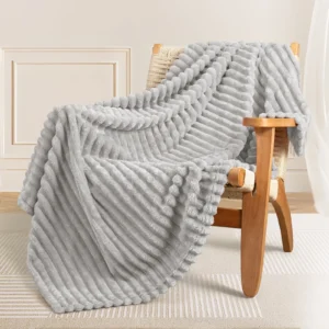 Exclusivo Mezcla Fleece Throw Blanket Couch Super Soft 3D Striped Jacquard Bed Blanket Lightweight Fuzzy Cozy Blankets Seasons 50×60 Inches Celadon B