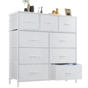 Fabric Storage Dresser with 9 Drawers Steel Frame and Wooden Top for Bedroom Closet Entryway and Nursery Gray