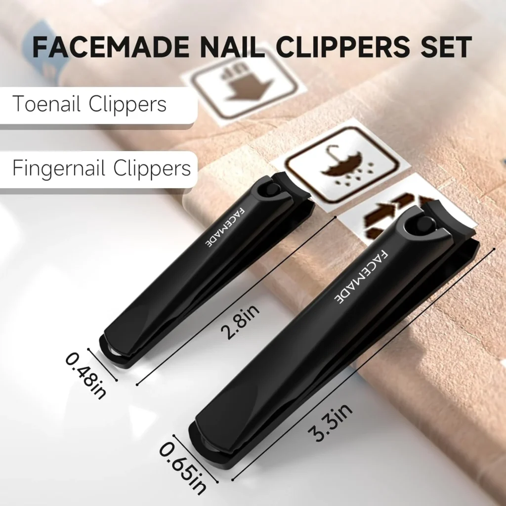 FACEMADE Nail Clipper Stainless Steel Fingernails Toenails Clippers Nail File Sharp with Case Set of 2