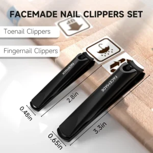 FACEMADE Nail Clipper Stainless Steel Fingernails Toenails Clippers Nail File Sharp with Case Set of 2