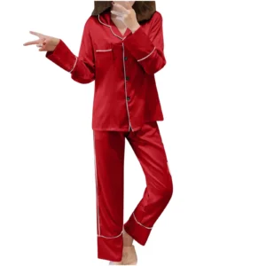 FAIWAD Women s Pajama Sets Long Sleeve Sleepwear V Neck Top with Sleepwear Shorts 3pcs Cute Loungewear