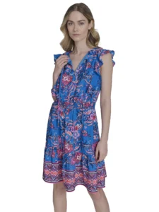 Falling Flowers Women s Blouson Tiered Dress Sizes XS XL