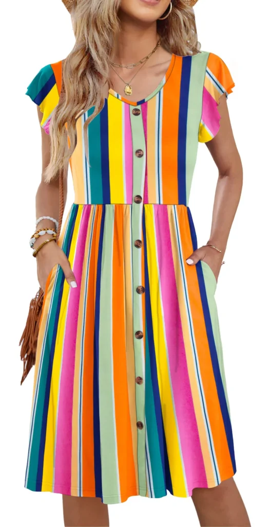 Fantaslook V-Neck Ruffle Sleeve Midi Dress – Flowy Floral Sundress with Pockets — close-up detail of design and finish