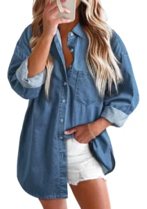 Fantaslook Womens Button Down Shirts Lapel Short Sleeve Shirt Collared Pocketed Casual Blouses Summer Tops