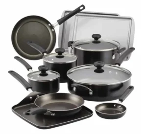 Farberware Easy Clean 20 Piece Aluminum Nonstick Cookware Pots and Pans Set Gray
