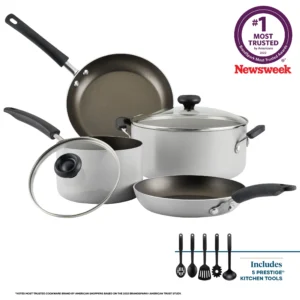 Farberware Easy Clean 20 Piece Aluminum Nonstick Cookware Pots and Pans Set Gray