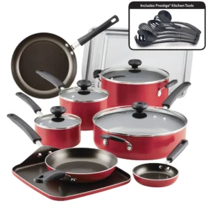 Farberware Easy Clean 20 Piece Aluminum Nonstick Cookware Pots and Pans Set Gray