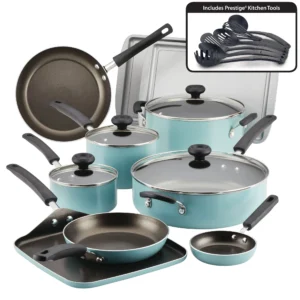 Farberware Easy Clean 20 Piece Aluminum Nonstick Cookware Pots and Pans Set Gray