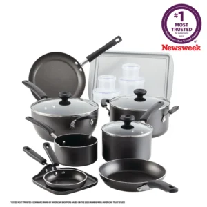 Farberware Easy Clean 20 Piece Aluminum Nonstick Cookware Pots and Pans Set Gray
