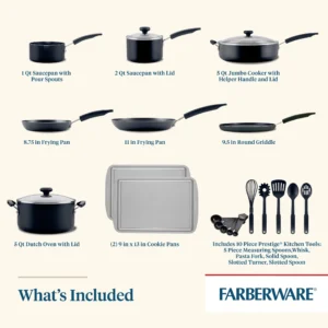 Farberware Easy Clean 22 Piece Nonstick Aluminum Pot and Pan Set Black