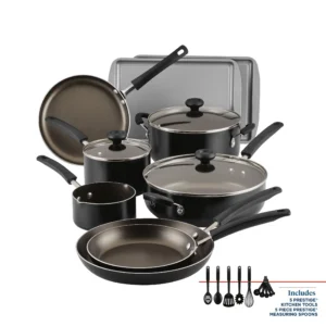 Farberware Easy Clean 22 Piece Nonstick Aluminum Pot and Pan Set Black