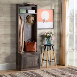 Farmhouse Hall Tree with Shoe Bench – Rustic White & Honey Brown