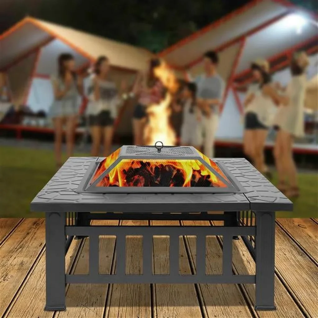 Fire Pits Outside 32 Wood Burning Pit Tables Screen Lid Poker BBQ Net Ice Tray Food Clip Cover Backyard Patio Garden Outdoor Pit Ice Pit BBQ Pit Blac — alternate angle showing full product