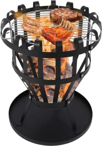 Fire Pits Outside 32 Wood Burning Pit Tables Screen Lid Poker BBQ Net Ice Tray Food Clip Cover Backyard Patio Garden Outdoor Pit Ice Pit BBQ Pit Blac