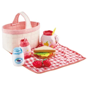 Fisher Price Wooden Picnic Basket and Food Pretend Play Set for Preschool Kids 31 Pieces
