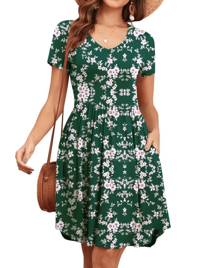 FIUFY V-Neck T-Shirt Dress with Pockets – Casual Loose Fit Sundress — close-up detail of design and finish