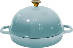 Flavehc Bread Oven Cast Iron Bread Dutch Oven with Cloche Lid for Bread Baking Green Enameled Cast Iron Bread Oven with Dome Lid for Sourdough