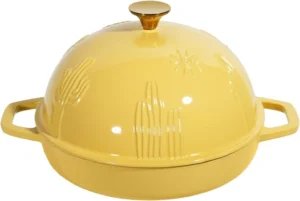 Flavehc Bread Oven Cast Iron Bread Dutch Oven with Cloche Lid for Bread Baking Green Enameled Cast Iron Bread Oven with Dome Lid for Sourdough