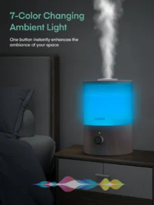 FOHERE Humidifiers Bedroom 3 2L Top Fill Cool Mist Ultrasonic Humidifier Baby Rooms Plants 3 IN 1 Essential Oil Diffuser 7 color Light Auto Shut off