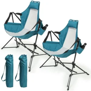 Folding Rocking Chair with Cup Holder and Phone Pocket Green Set of 1