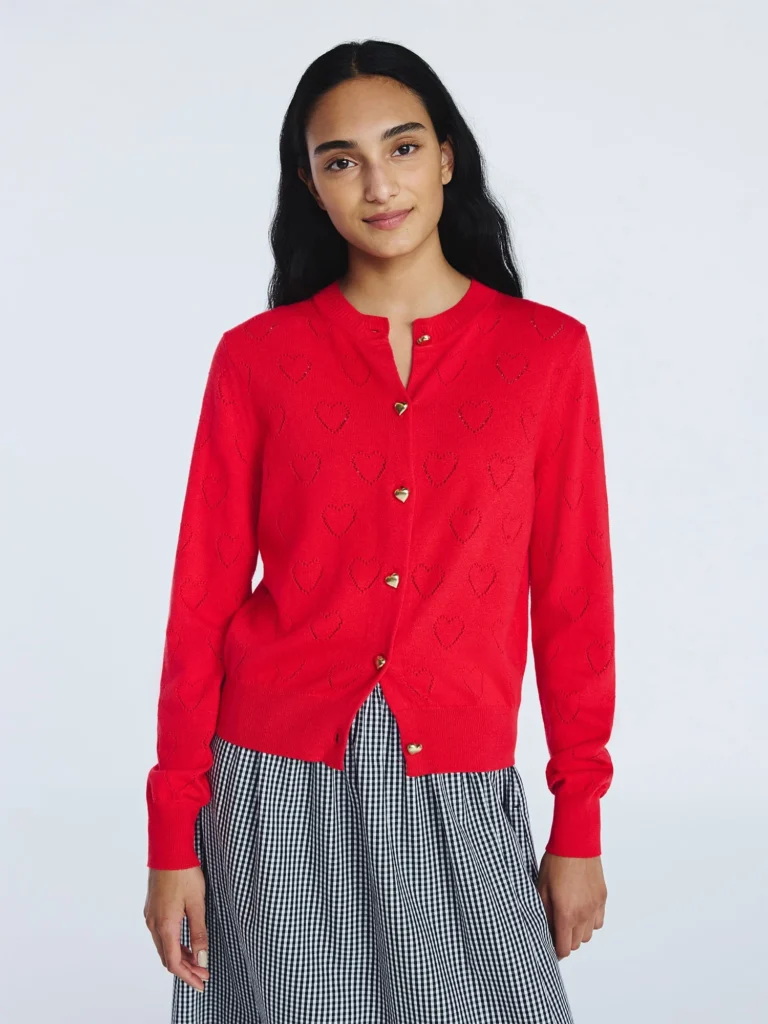 Free Assembly Classic Heart Cardigan – Soft Cotton Blend Knit — alternate angle showing full product