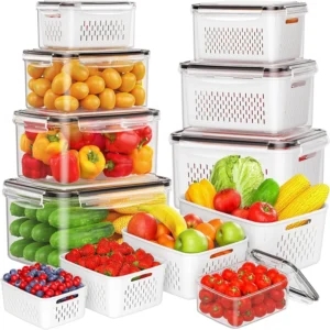 FreshKeeper 5-Piece Colander Fridge Storage Bins – Leakproof Set