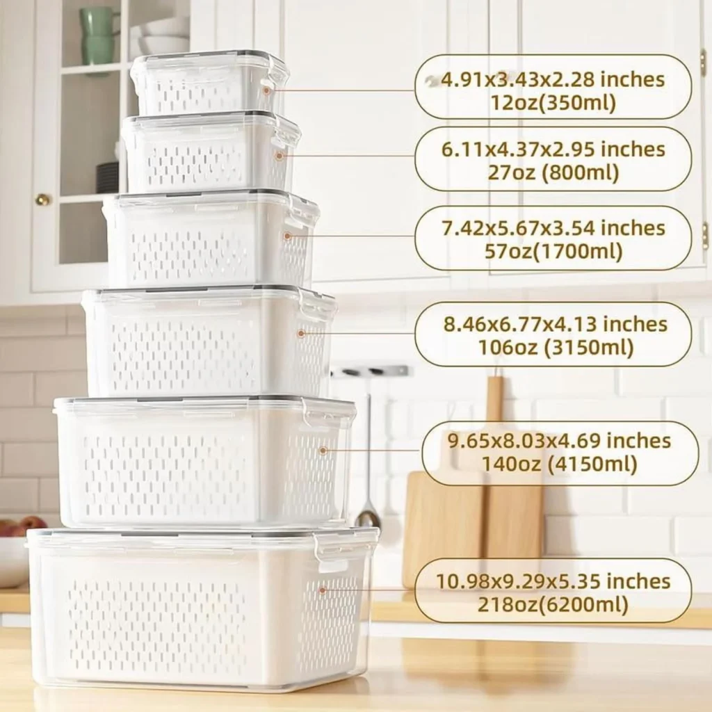 FreshKeeper 5-Piece Colander Fridge Storage Bins – Leakproof Set — close-up detail of design and finish