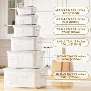 FreshKeeper 5-Piece Colander Fridge Storage Bins – Leakproof Set
