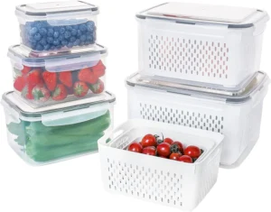 FreshKeeper 5-Piece Colander Fridge Storage Bins – Leakproof Set