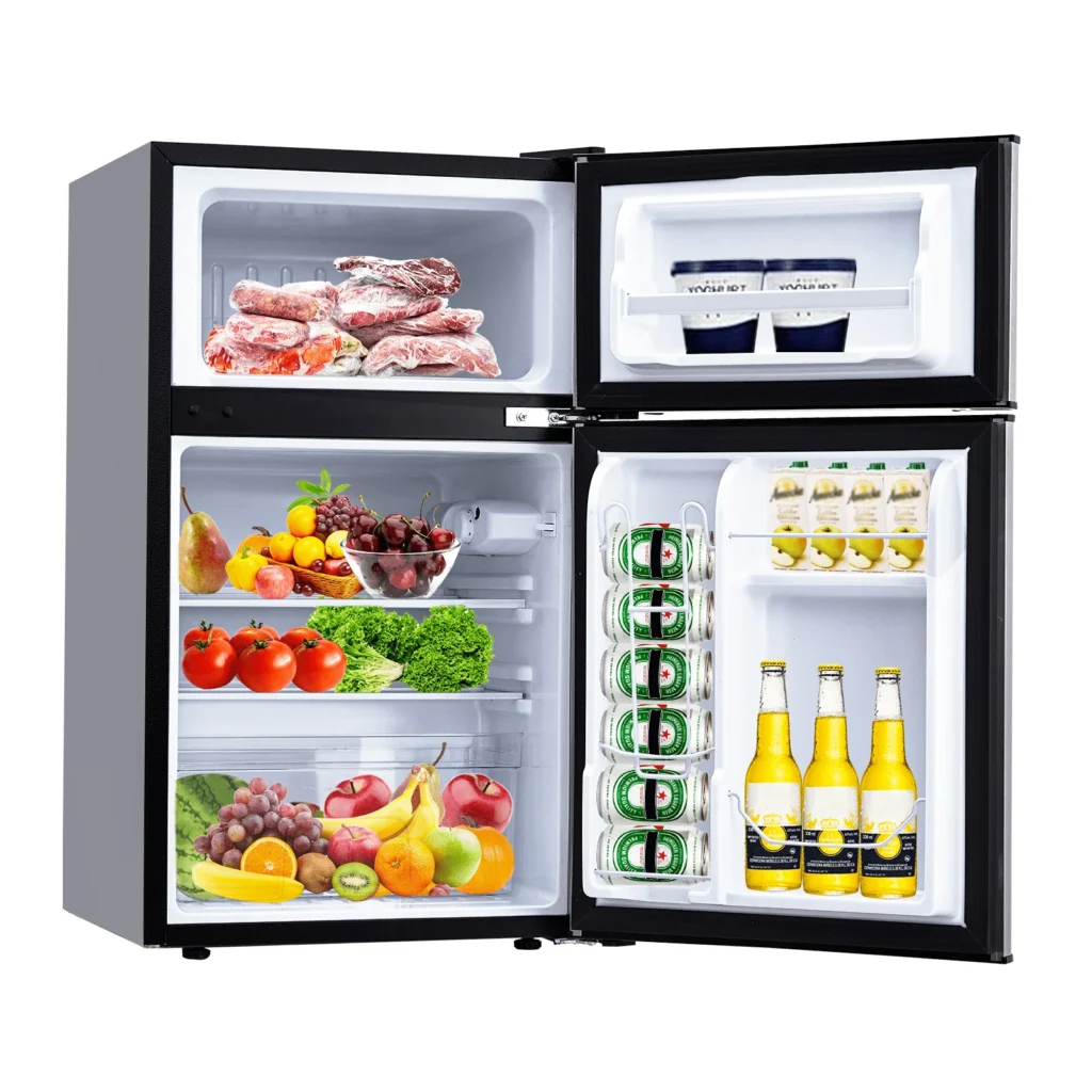 Frigidaire EFR463 4.5 cu ft Compact Refrigerator – Platinum Finish — alternate angle showing full product