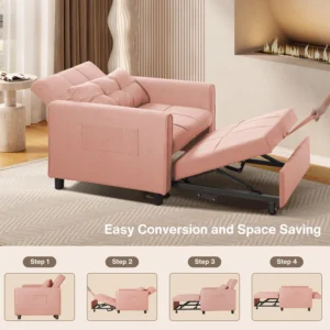 Futon Sofa Bed Lofka 3 in 1 Convertible Sleeper Chair Adjustable Backrest Recliner Couches Living Room Bedroom Apartment Small Space Dark Gray