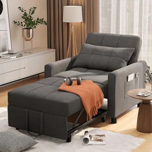 Futon Sofa Bed Lofka 3 in 1 Convertible Sleeper Chair Adjustable Backrest Recliner Couches Living Room Bedroom Apartment Small Space Dark Gray