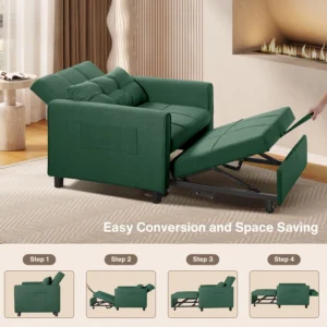 Futon Sofa Bed Lofka 3 in 1 Convertible Sleeper Chair Adjustable Backrest Recliner Couches Living Room Bedroom Apartment Small Space Dark Gray