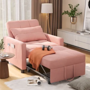 Futon Sofa Bed Lofka 3 in 1 Convertible Sleeper Chair Adjustable Backrest Recliner Couches Living Room Bedroom Apartment Small Space Dark Gray
