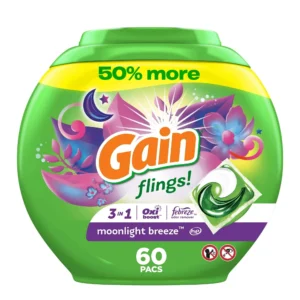 Gain Flings Laundry Detergent Packs with Oxi Boost and Febreze Moonlight Breeze Scent 60 Count