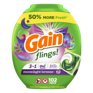 Gain Flings Laundry Detergent Packs with Oxi Boost and Febreze Moonlight Breeze Scent 60 Count