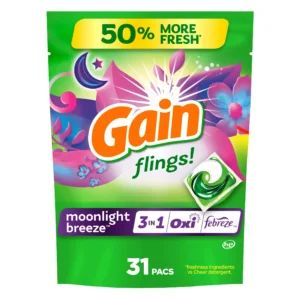 Gain Flings Laundry Detergent Packs with Oxi Boost and Febreze Moonlight Breeze Scent 60 Count