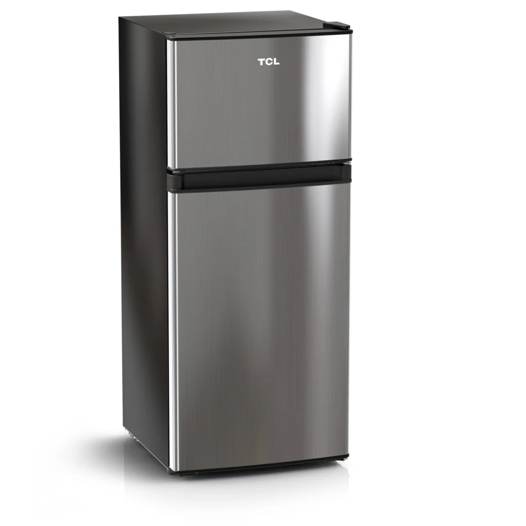 Galanz 4 6 Cu ft Two Door Mini Refrigerator with Freezer Stainless Steel New Width 19 13