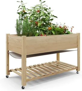Garvee Wood Planter Box Wooden Raised Garden Bed with Legs Hooks 46 06 x 23 1 x 30 Oak 2