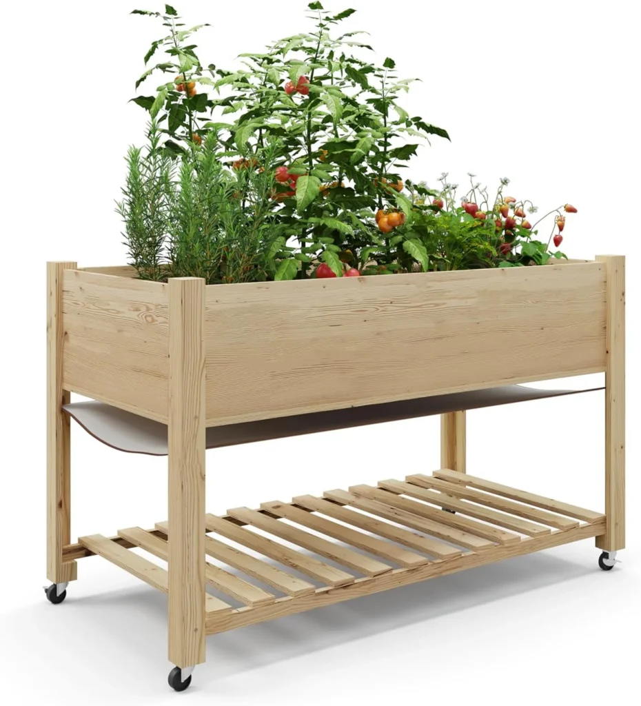 Garvee Raised Garden Bed with Legs – Ergonomic Oak Planter Box — close-up detail of design and finish