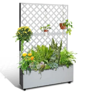Garvee Wood Planter Box Wooden Raised Garden Bed with Legs Hooks 46 06 x 23 1 x 30 Oak 4