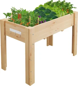 Garvee Wood Planter Box Wooden Raised Garden Bed with Legs Hooks 46 06 x 23 1 x 30 Oak 1