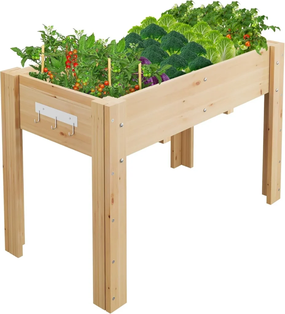 Garvee Wood Planter Box Wooden Raised Garden Bed with Legs Hooks 46 06 x 23 1 x 30 Oak 1