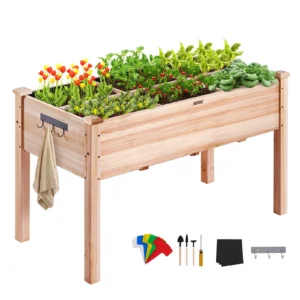 Garvee Wood Planter Box Wooden Raised Garden Bed with Legs Hooks 46 06 x 23 1 x 30 Oak 5
